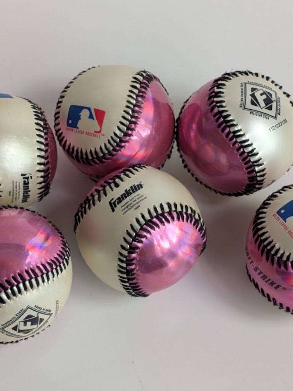 Set of 6 Franklin Hollow Core Soft Strike Baseball Teeballs Metallic Pink White